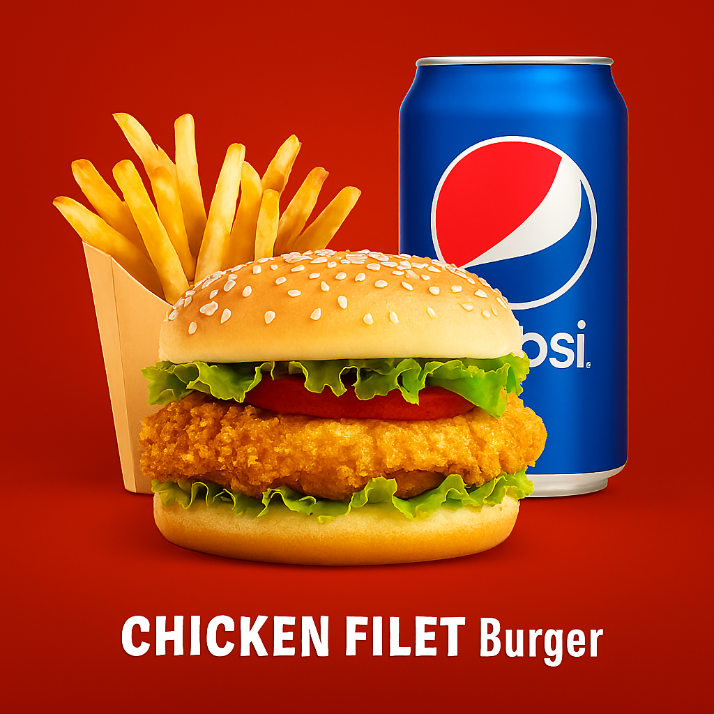 Chicken Fillet Burger, Fries & Drinks