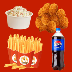 12 PCS Chicken, 4 Fries, Large Coleslaw & 1.5 LTR Drinks