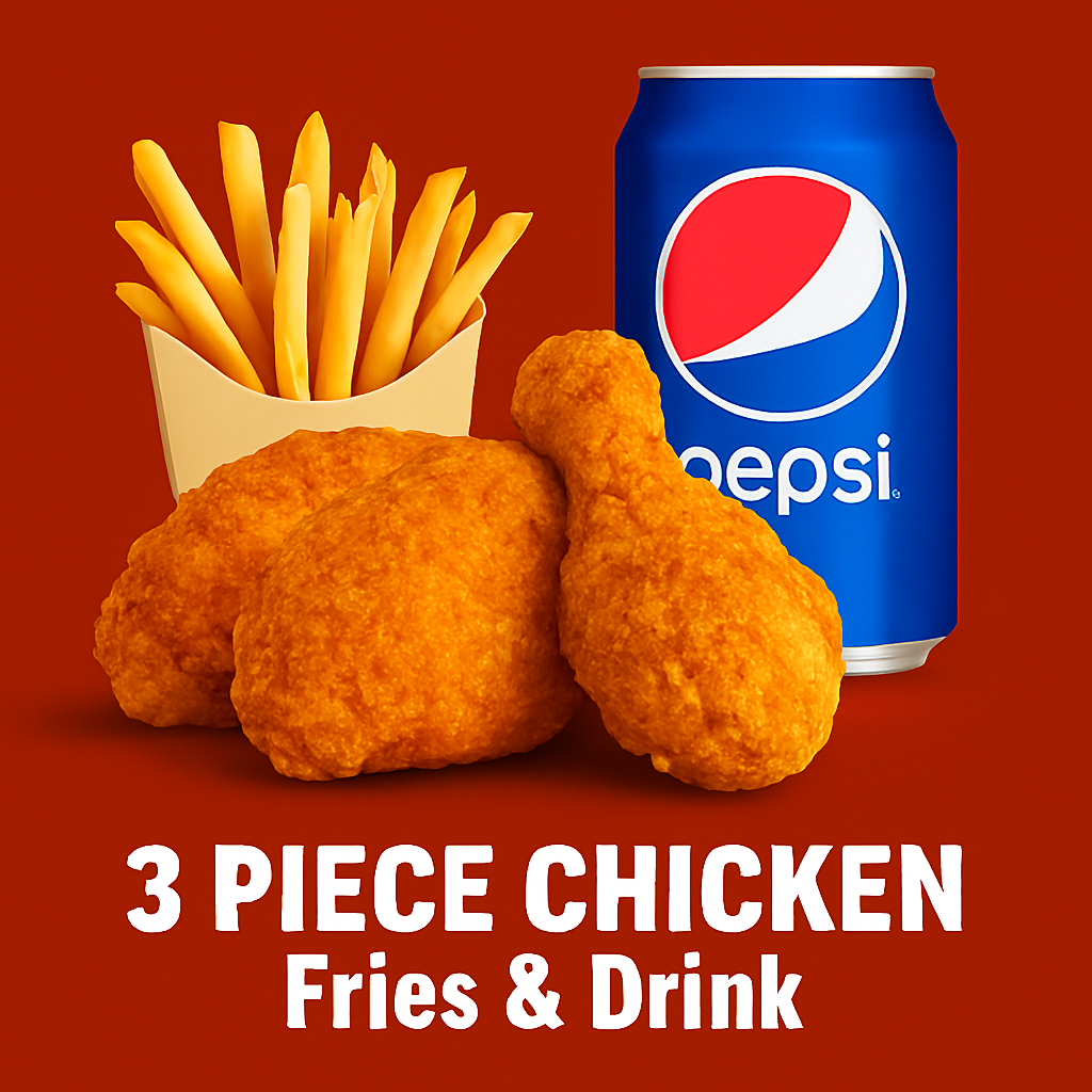 3 Pieces Chicken, Fries & Drink