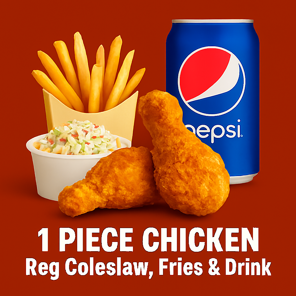 1 Pieces Chicken, Reg Coleslaw, Fries & Drink