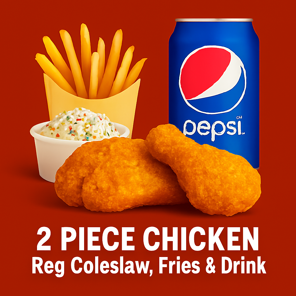 2 Pieces Chicken, Reg Coleslaw, Fries & Drink