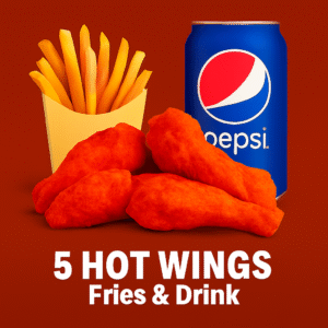 5 Hot Wings, Fries & Drink