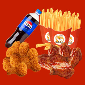 6 PCS Chicken, 6 Hot Wings, 3 Fries & 1.5 LTR Drinks