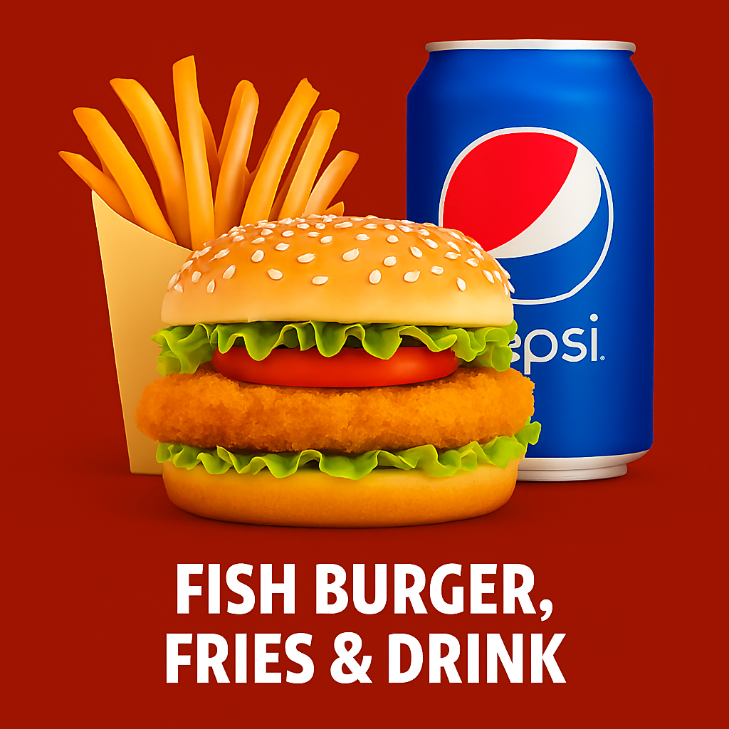 Fish Burger, Fries & Drinks
