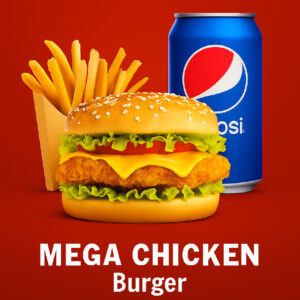 Chicken Mega Burger, Fries & Drinks