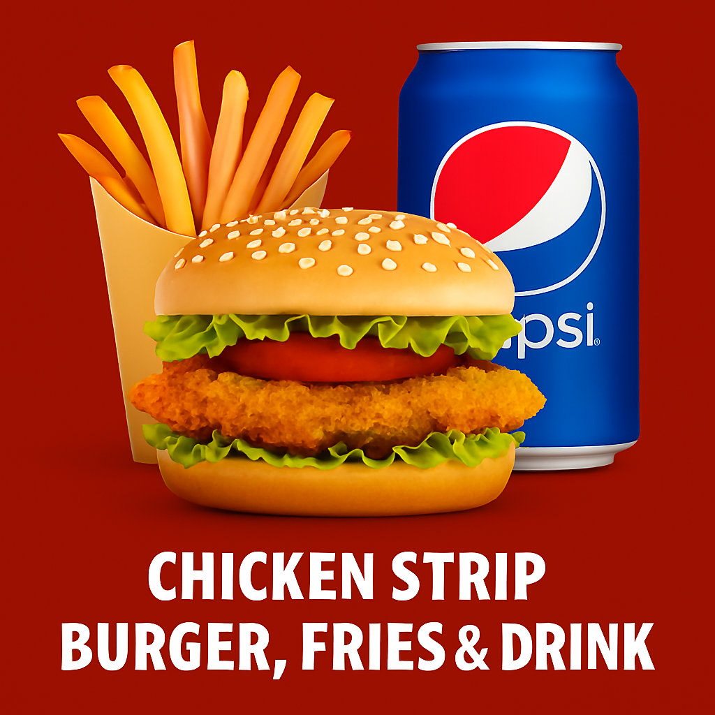 Chicken Strip Burger, Fries & Drink