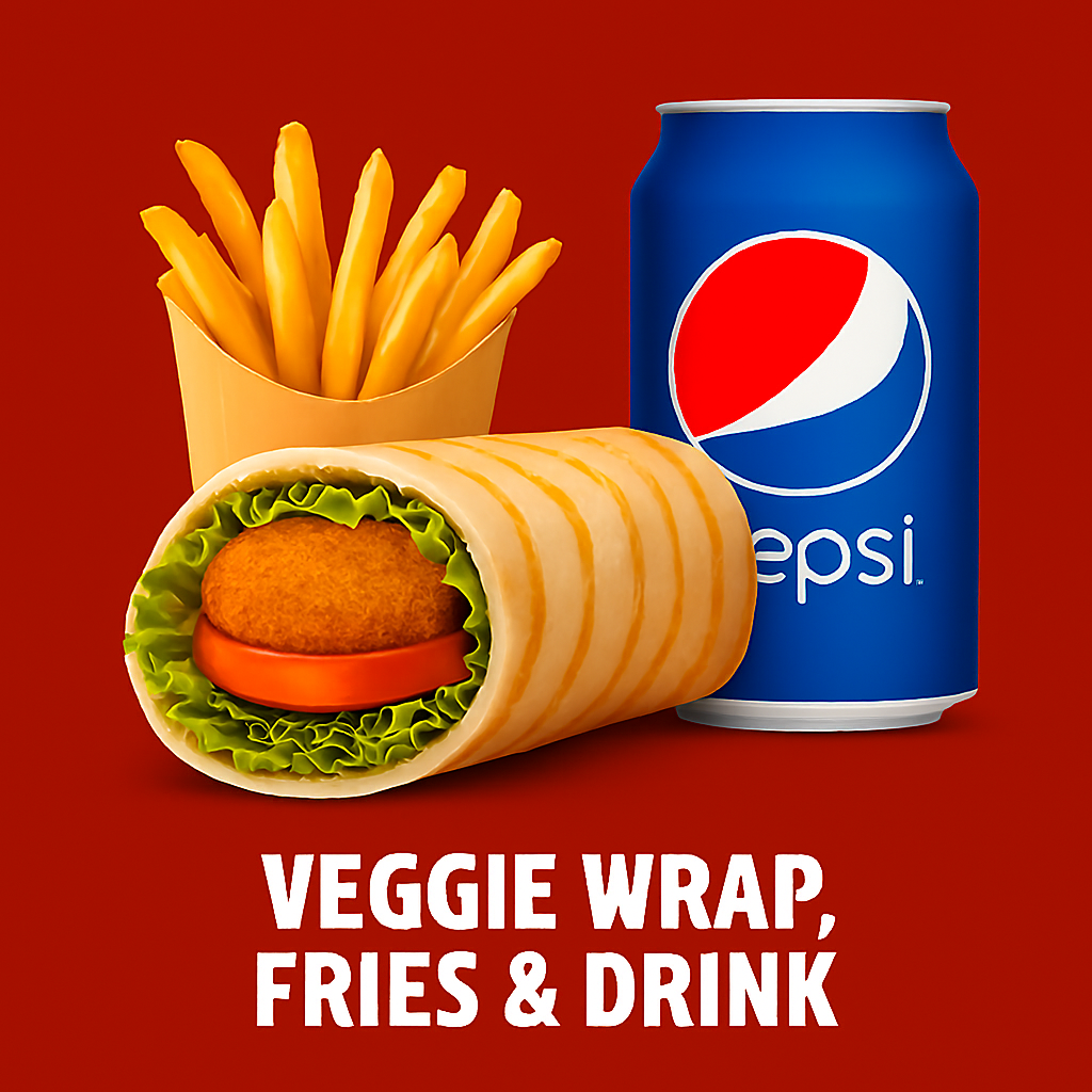 Veggie Wrap, Fries & Drinks