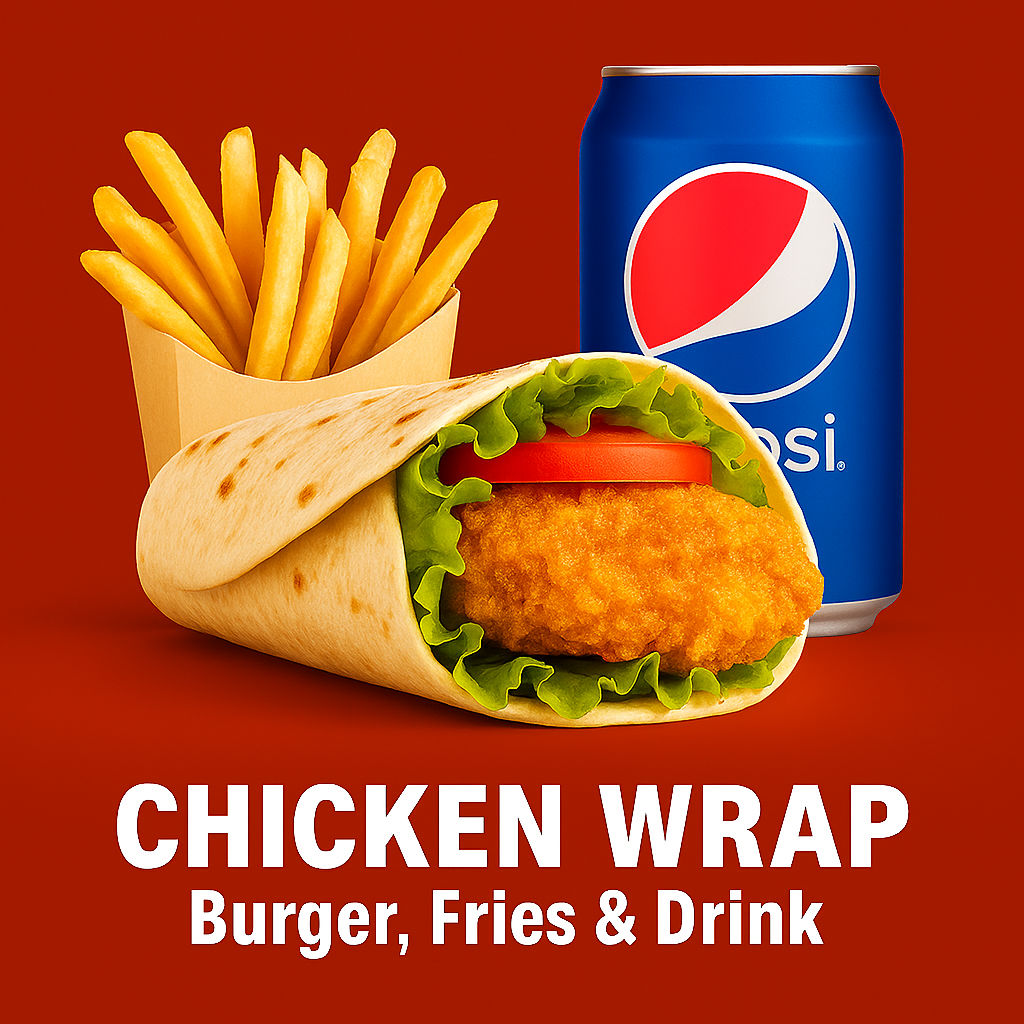 Chicken Wrap, Fries & Drinks